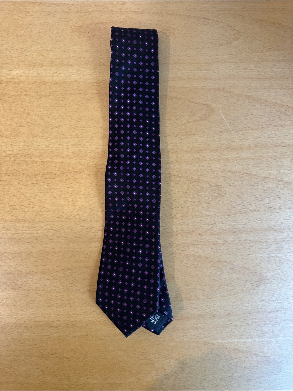 Boss Men's Dark Purple Silk Tie with Pink Dot Motif